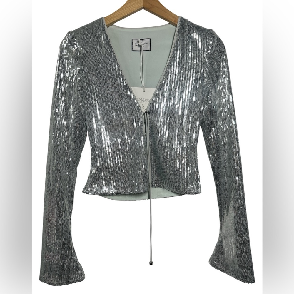 Revolve Runaway The Label Silver Sequin V-Neck Top